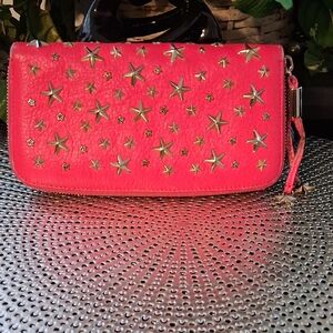 Jimmy Choo Vibrant Pink Star-Studded Wristlet